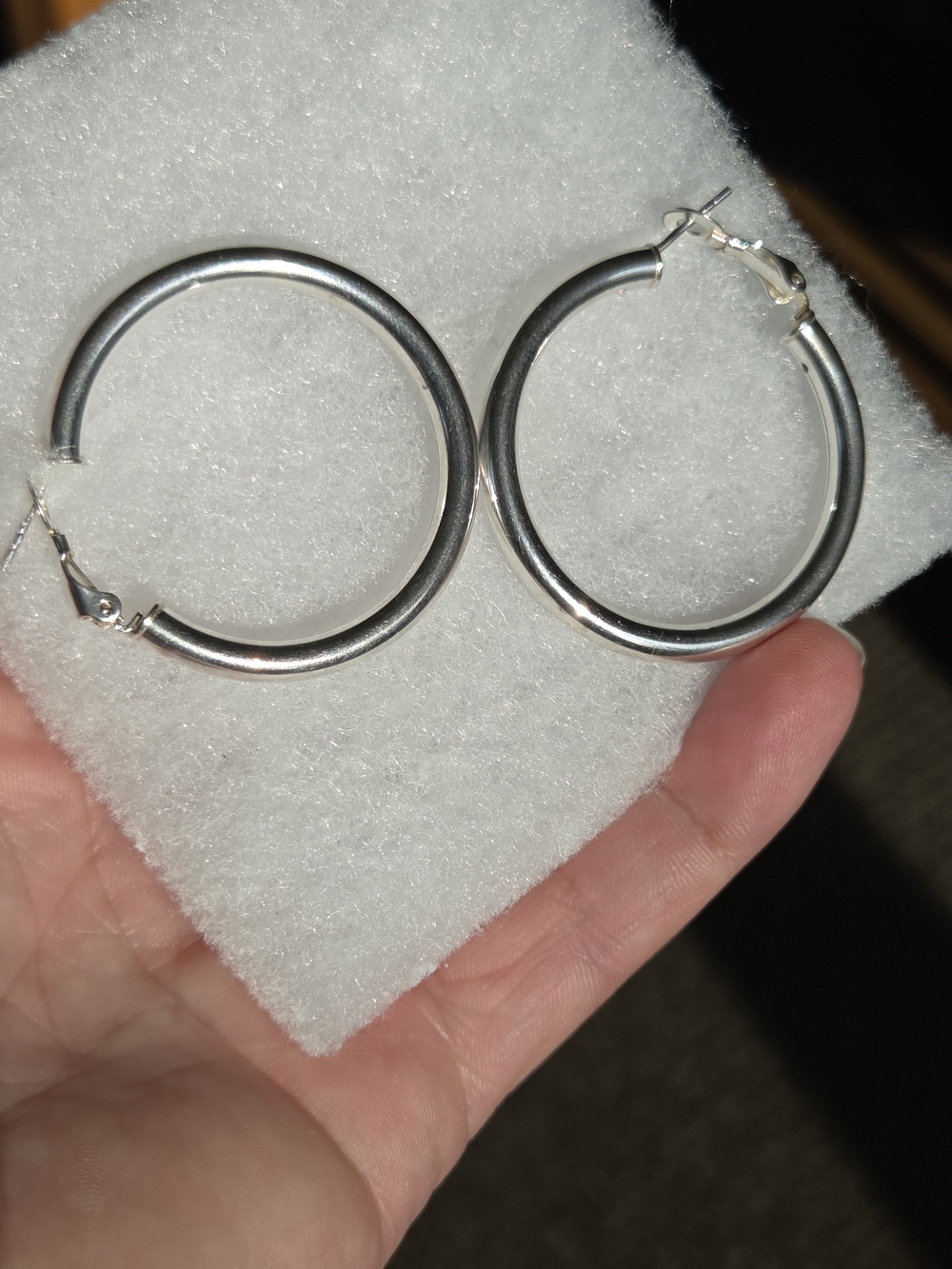 Sterling Silver Polished 40x4mm Omega Back Round Hoop Earrings - Silver
